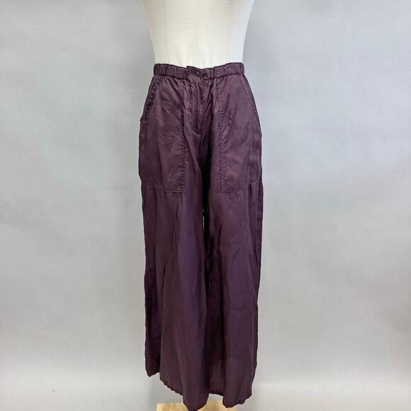 Babette SF satin burgundy wide leg ankle pant size Small Rayon elastic waist - Picture 2 of 16